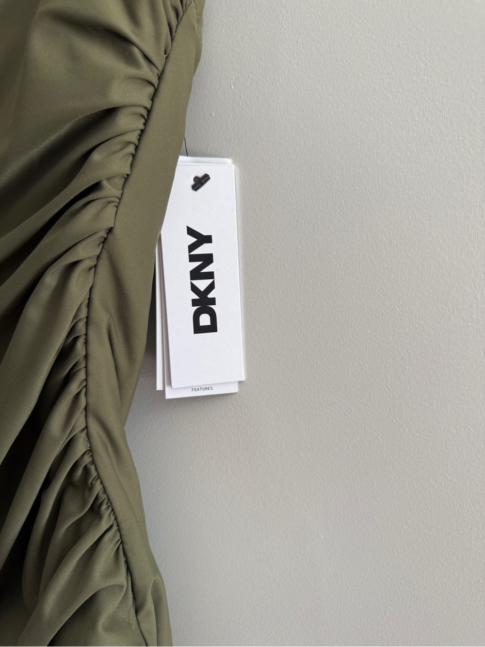 DKNY Olive Green Ruched One-Piece Swimsuit NWT Medium Strapless Tummy Control - Picture 4 of 9